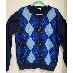 Men’s Lacoste Argyle V-Neck Sweater - Size 5 (M)